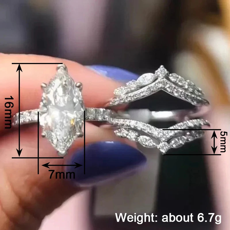 CZ Bridal Ring Set — 2 Piece 925 Silver Color Wedding Bands