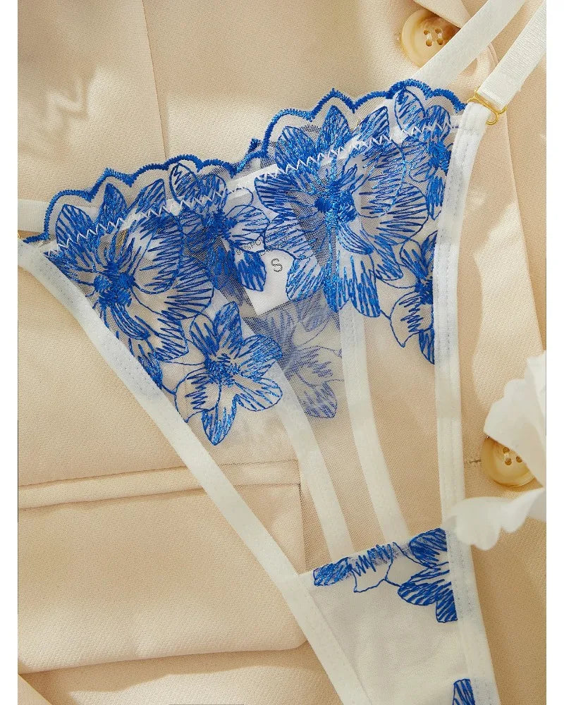 Toucheart Ensemble de Lingerie Sexy Bleu Confortable pour Femme Simple Sexy Perspective Dentelle Pure Lingerie de Désir