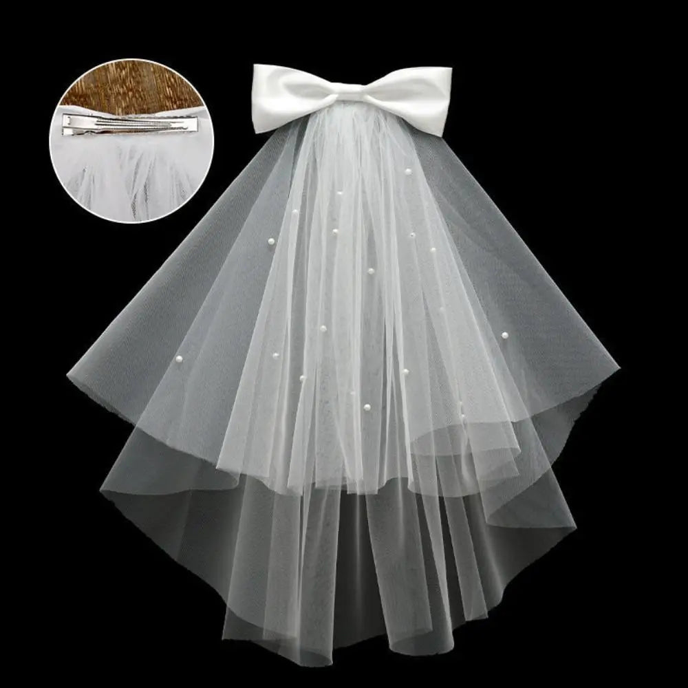 Fleur de mariage Voile de mariée Ruban de perles Tulle de tête de mariée Double couche Coiffe de mariée Tulle de mariage pour femme