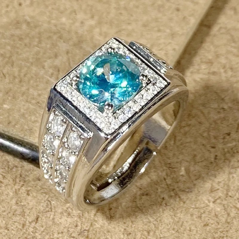 Bague de mariage ajustable ouverte pour homme en zircon bleu-vert pleine pavé, bijou tendance hipster pour le marié