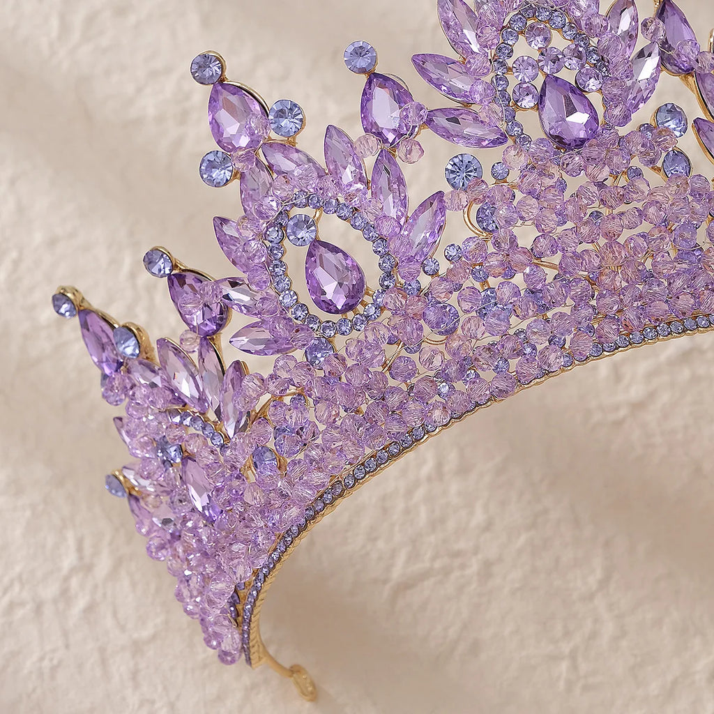 Accessoires de cheveux de mariage colorés roses, coiffe de concours de beauté, diadème de mariée Fait à la main en CRISTAL coloré avec perles