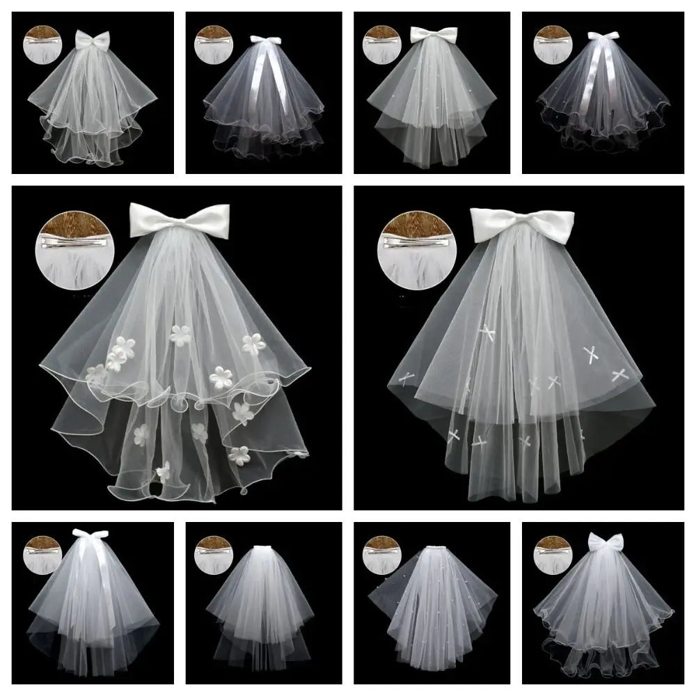 Fleur de mariage Voile de mariée Ruban de perles Tulle de tête de mariée Double couche Coiffe de mariée Tulle de mariage pour femme