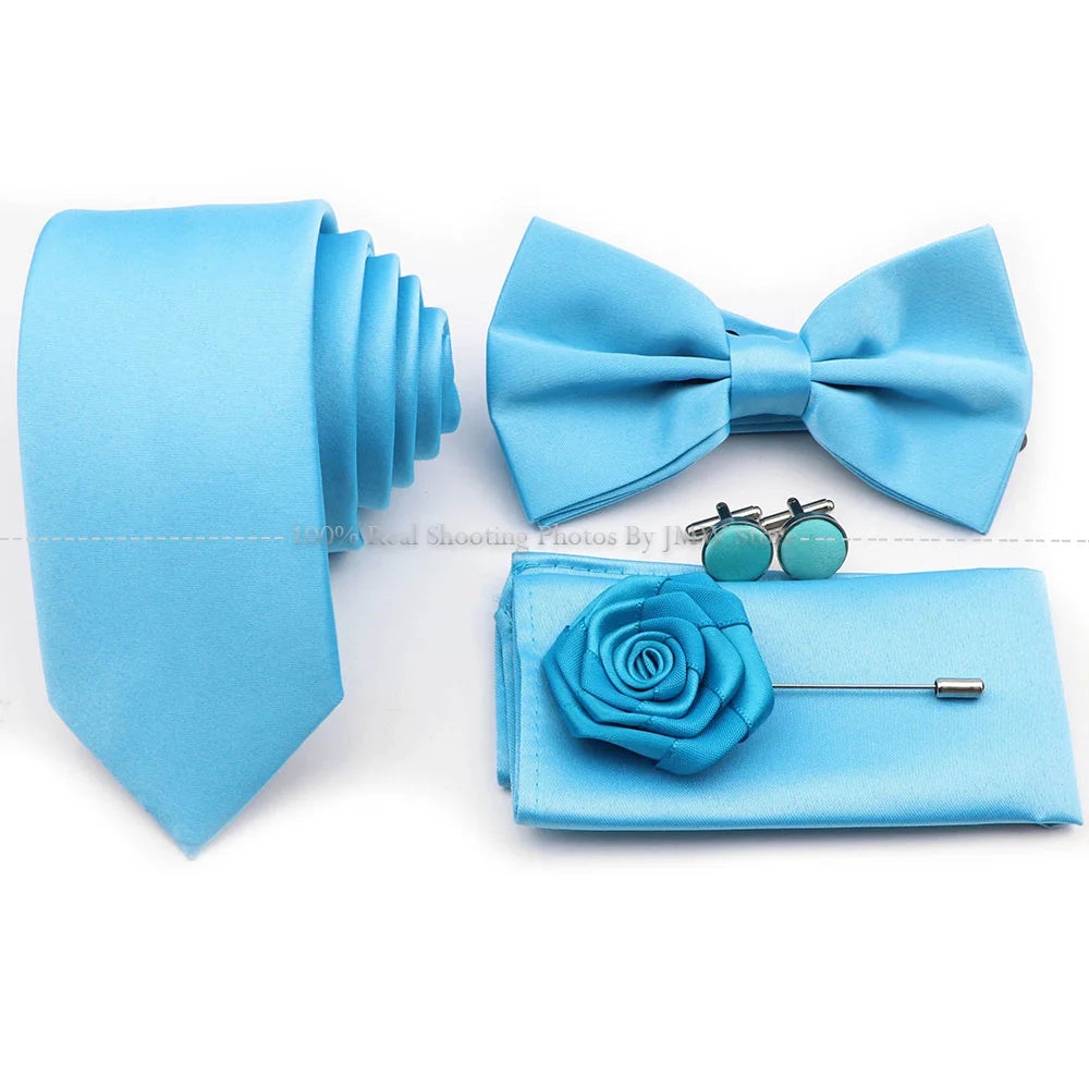 Ensemble cravate et nœud papillon violet bleu sauge vert en polyester, boutons de manchette et broche pour costume de marié, cravate de mariage, accessoire de chemise
