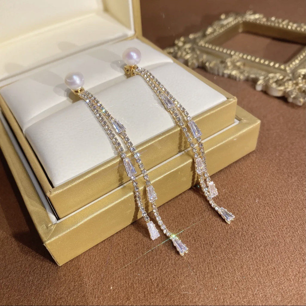Luxury Long Drop Zircon Dangle Earrings — Bridal Wedding Jewelry