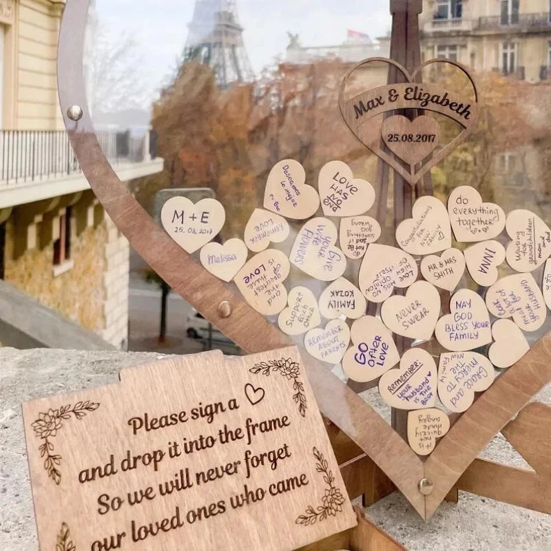 Wedding Guest Book Wooden Sweet Heart-shaped Wedding Guest Book Engraved Transparent Guestbook Weddings Welcome Card Decoration