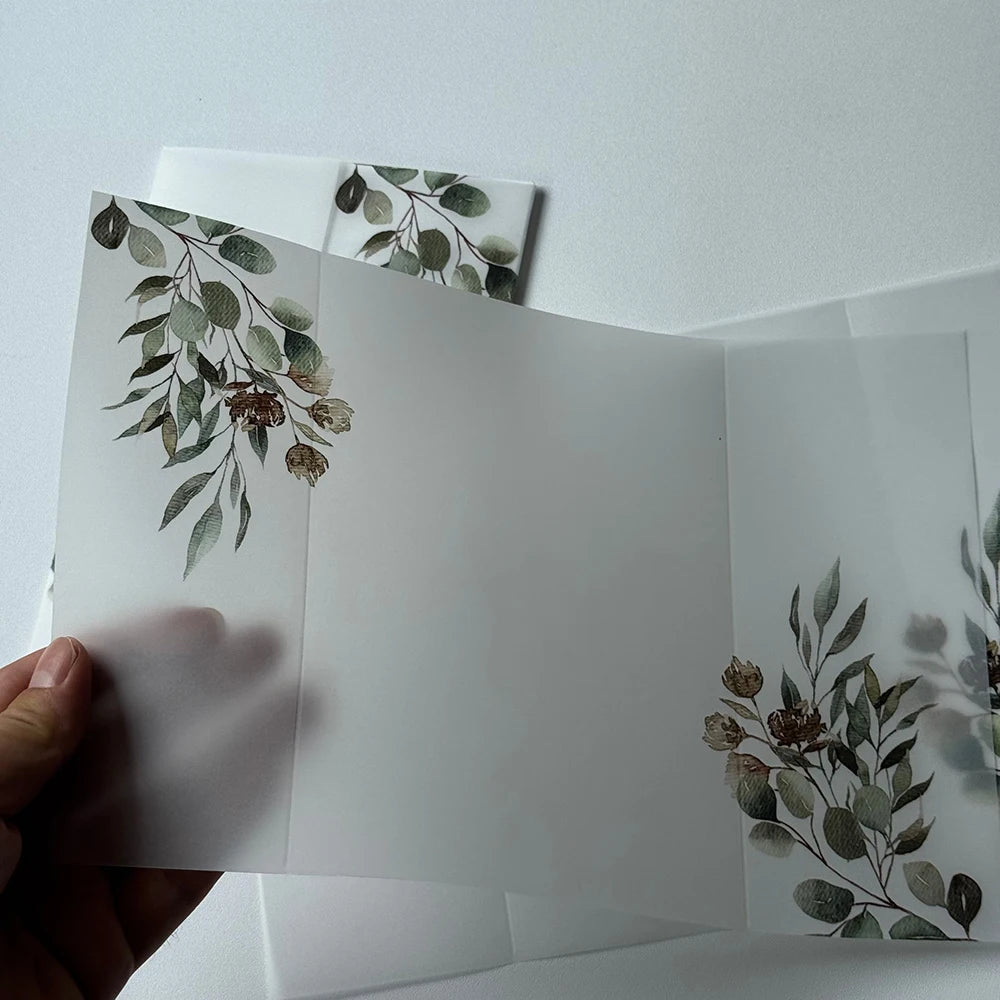 20pcs Watercolor flower Vellum  Wrap suitable for a 5 x 7 Wedding Invitation,vellum jacket,custom invitation