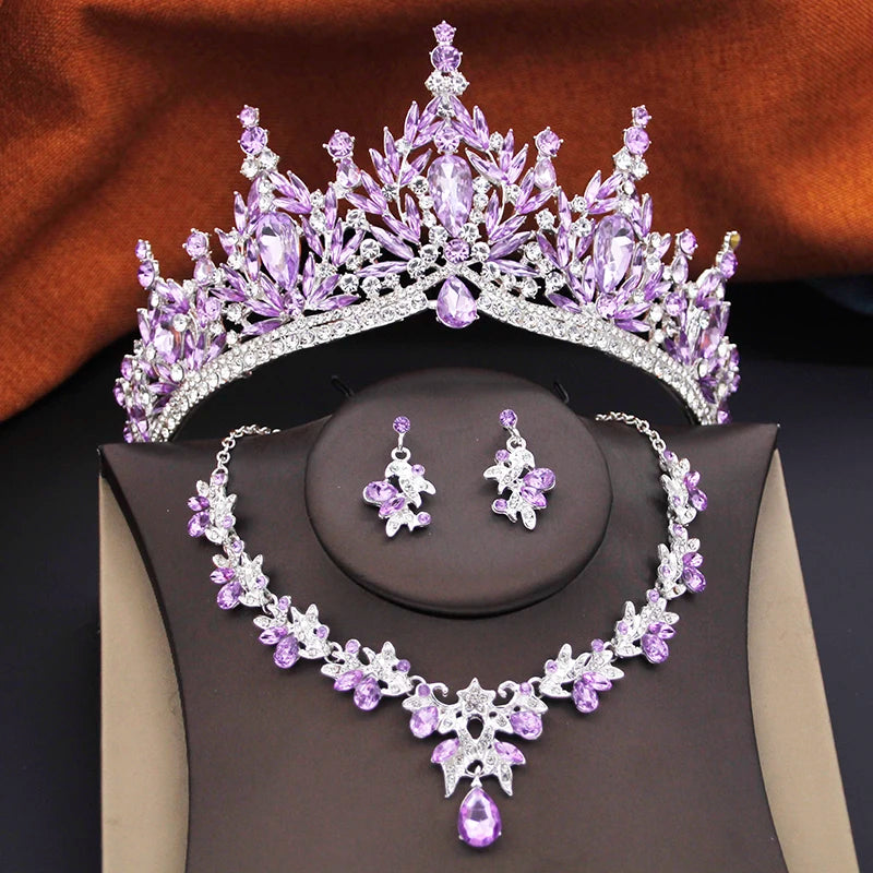 Ensembles de bijoux de mariée pour femmes, diadèmes de mariage et d'anniversaire, et collier ras-du-cou, boucles d'oreilles, accessoires de bijoux de costume de fête de mariée