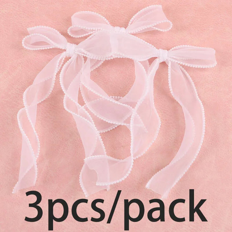 (3 pièces/paquet) 22,3*14,5cm Ruban en organza à bord perlé et nœud, dentelle, décoration de mariage, fleurs, emballage cadeau, accessoires vestimentaires