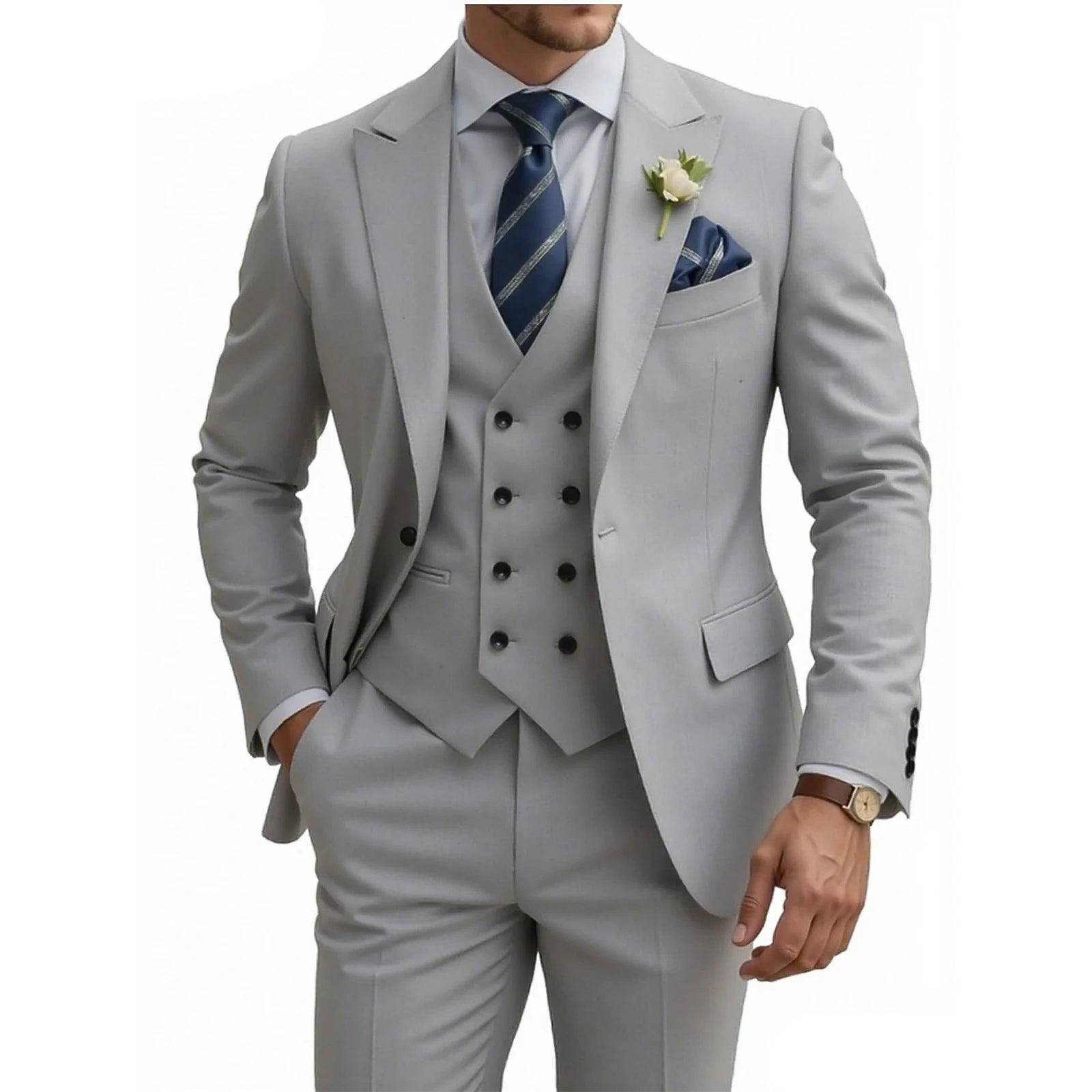 Costume 3 Pièces Slim Fit Homme Double Boutonnage Mariage Bal de Promo Costumes Formels Affaires Dîner Smoking