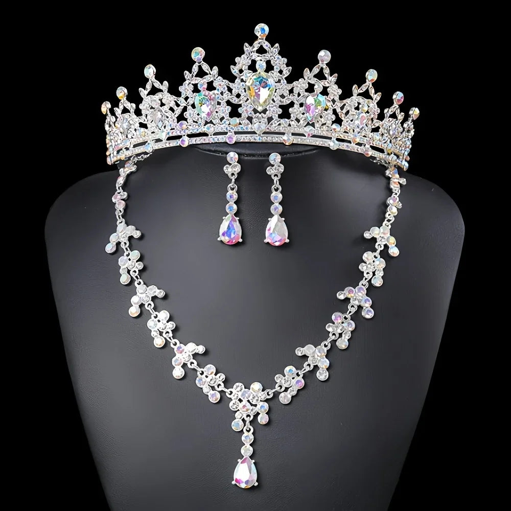 Fashionable and Elegant Bridal Accessories 3-Piece Set Wedding Crown Headpiece Necklace Earrings Wedding Dress Accessories