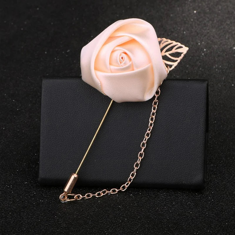 Korean-Style Fabric Flower Boutonniere Corsage Pin | Groom & Wedding Party