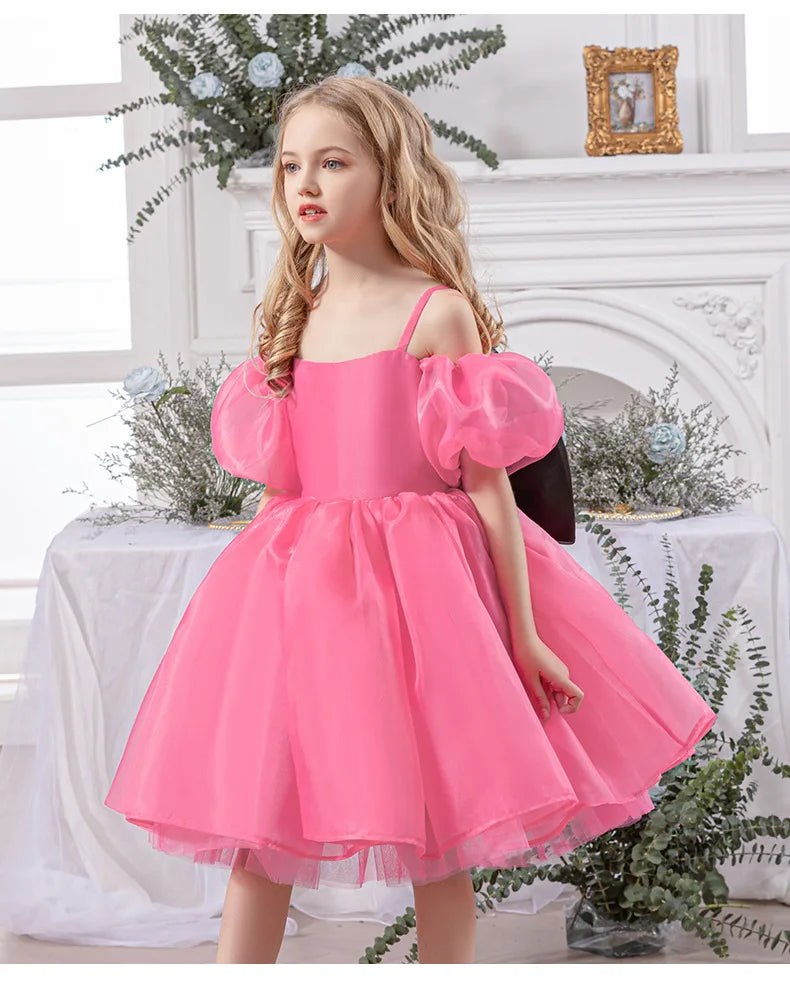 Robe gothique noire pour bébé fille de 4 à 8 ans, pour occasions formelles, manches bouffantes, robe de princesse pour fête d'anniversaire d'enfants avec nœud rose élégant