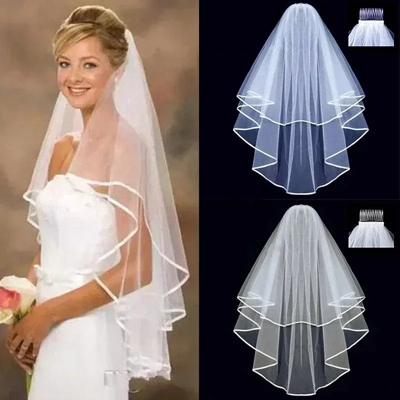 Voiles de Mariage en Tulle Sexys/Sauvages à Deux Couches avec Peigne Voile de Mariée Blanc Ivoire pour la Mariée Accessoires de Mariage