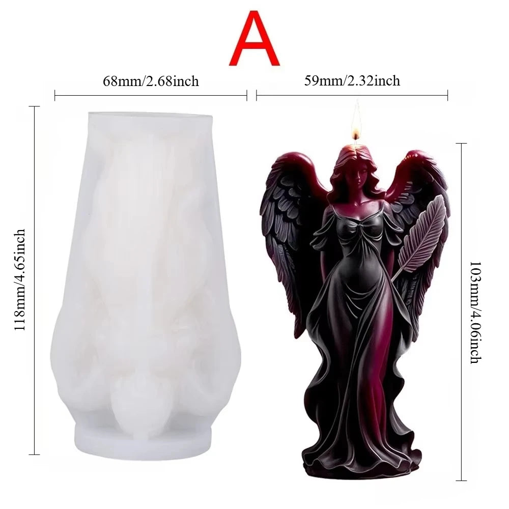 Moule en Silicone pour Bougie Pilier Motif Ange Aile Style Gothique 3D Jupe Déesse Résine Moule DIY Outil de Fabrication Plâtre Argile Décoration Maison