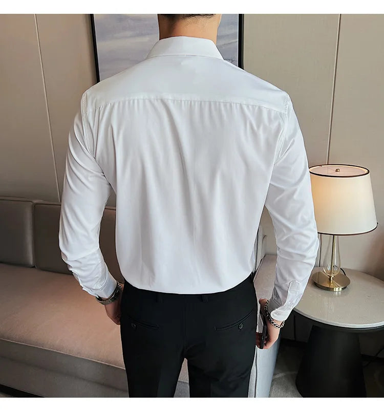 Men's Pleated Tuxedo Dress Shirt – Slim Fit Groom & Groomsmen Wedding Shirt
