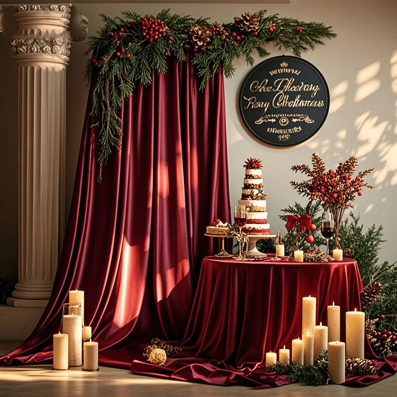 Rideaux de Noël en satin sans plis, tissu soyeux, pour toile de fond de baby shower, fête d'anniversaire, bal de promo, décoration de mariage