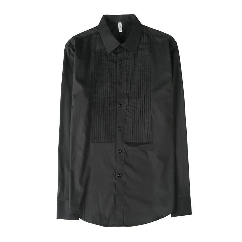 Men's Pleated Tuxedo Dress Shirt – Slim Fit Groom & Groomsmen Wedding Shirt