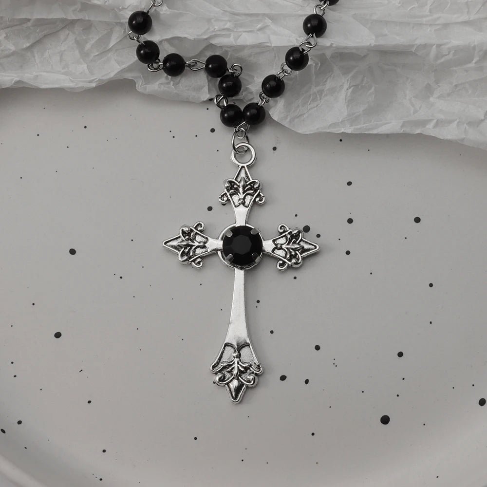 Parure collier chauve-souris gothique et croix superposées — Style sombre Y2K