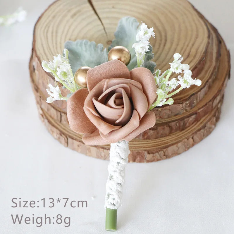 Korean-Style Fabric Flower Boutonniere Corsage Pin | Groom & Wedding Party