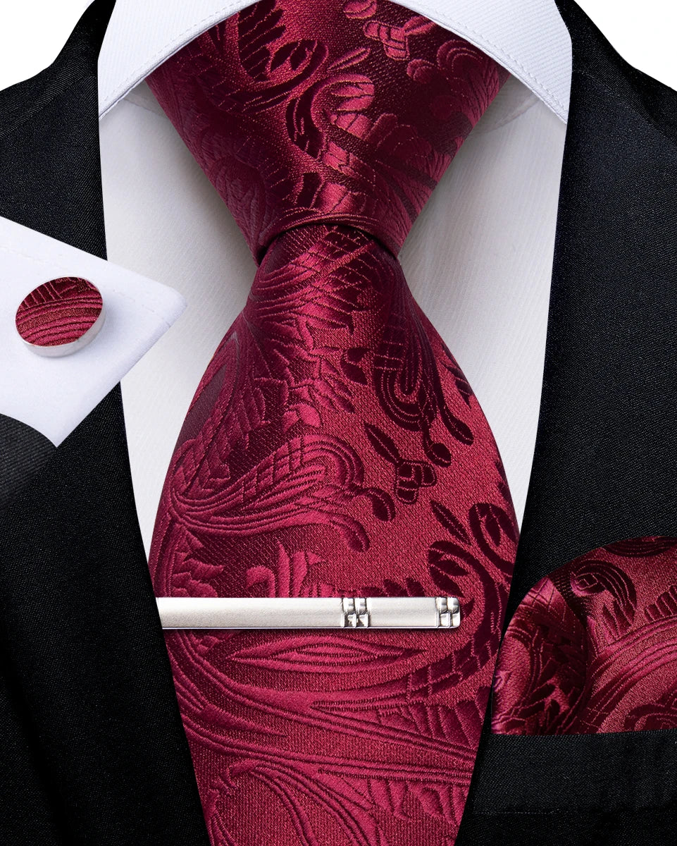 Men's Silk Paisley Tie Set – Pocket Square, Cufflinks & Tie Clip | Groom & Groomsmen