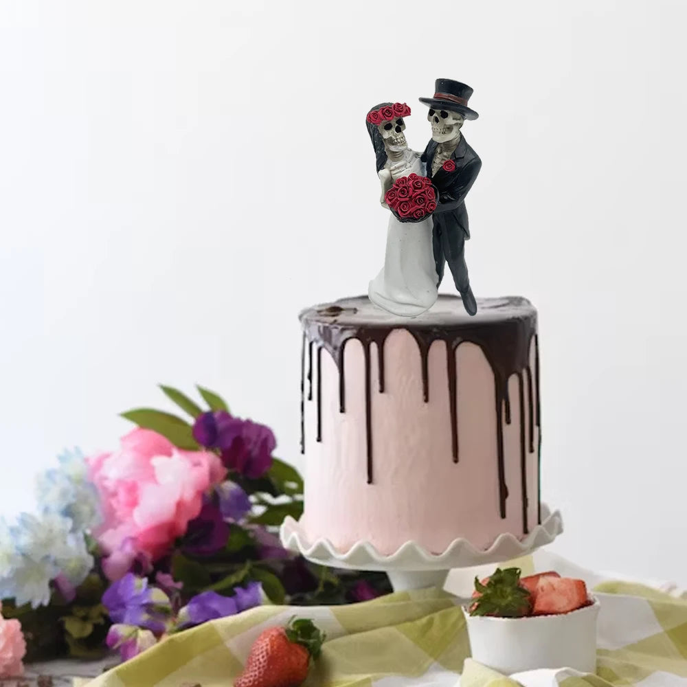 Statue de squelettes en couple, L'amour ne meurt jamais, mariés squelettes, figurine de mariage, crânes de la Fête des Morts en résine, effrayant Hal
