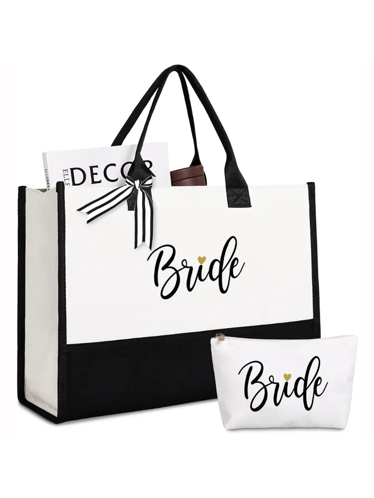 Bride Tote Bag & Makeup Bag Wedding Bride To Be Supplies Bridal Shower Gifts Bachelorette Party Engagement Honeymoon Accessories