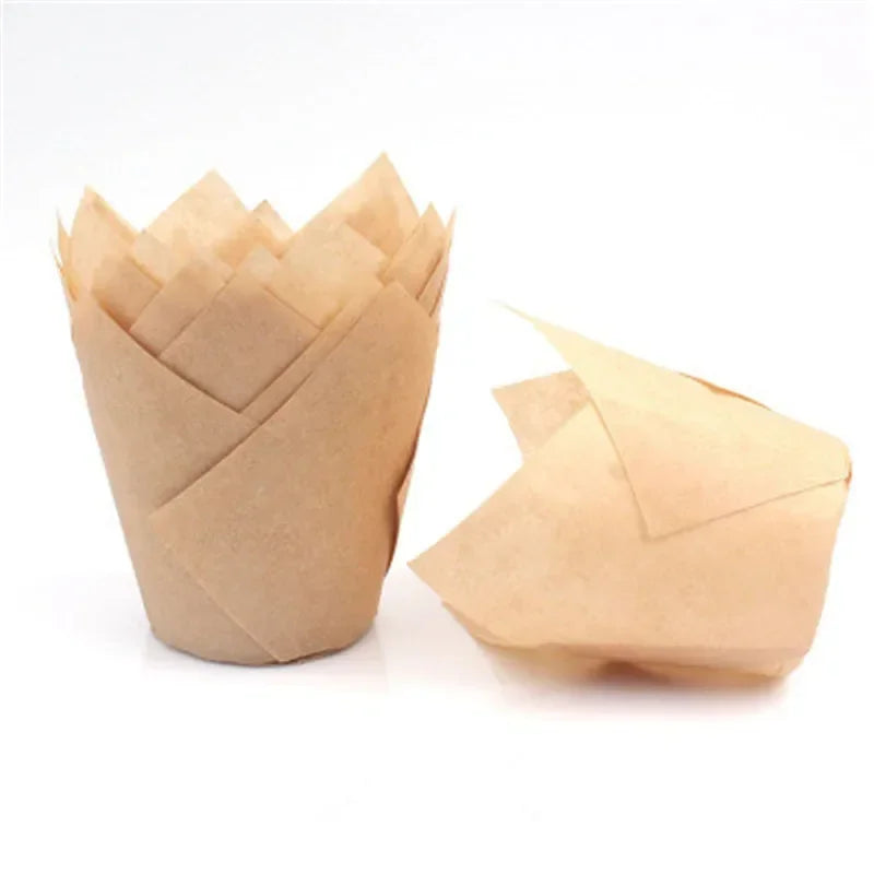 50x caissettes à cupcake de style journal, pour pâtisserie, mariage, caissettes tulipe, moule à muffins, papier sulfurisé, emballage de gâteau résistant à l'huile