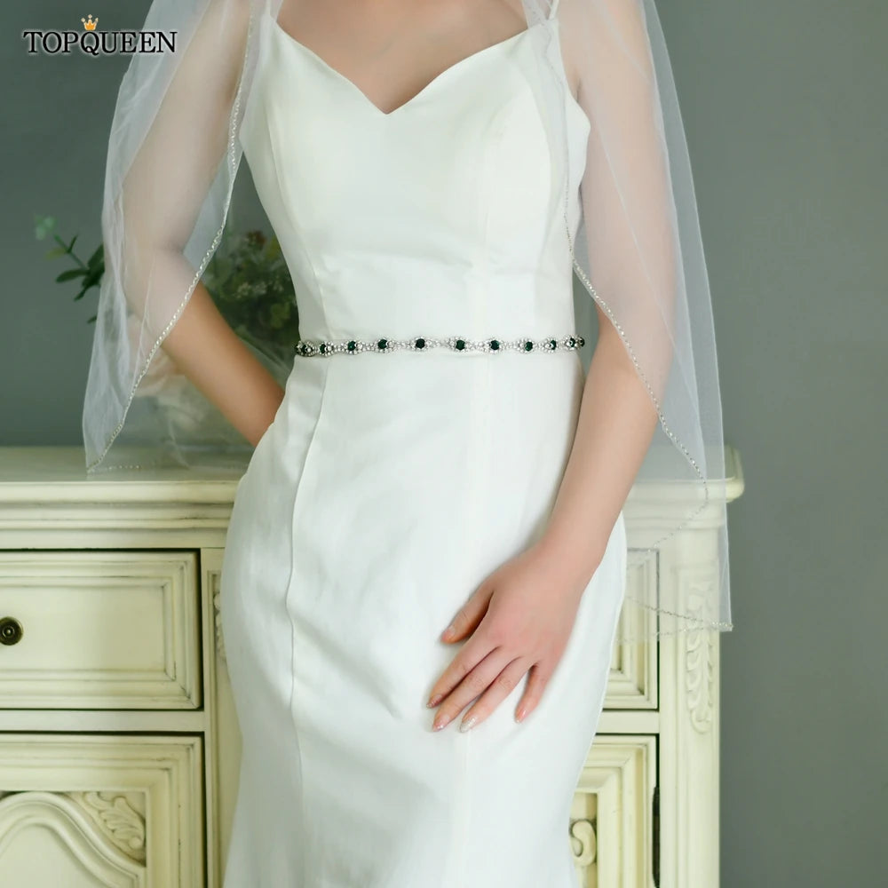 TOPQUEEN Multiple Styles Green Belt With Diamonds Bridal Wedding Accessories Rhinestone Women'S Dresses Evening Girdles S30