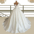 Customized Modern Design Pearls Wedding Dress Luxury Ball Gown Sweetheart Satin Sweep Train Bridal Dresses Robe De Mariée