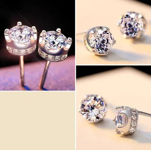 Natural Amethyst Crown Stud Earrings — 925 Sterling Silver