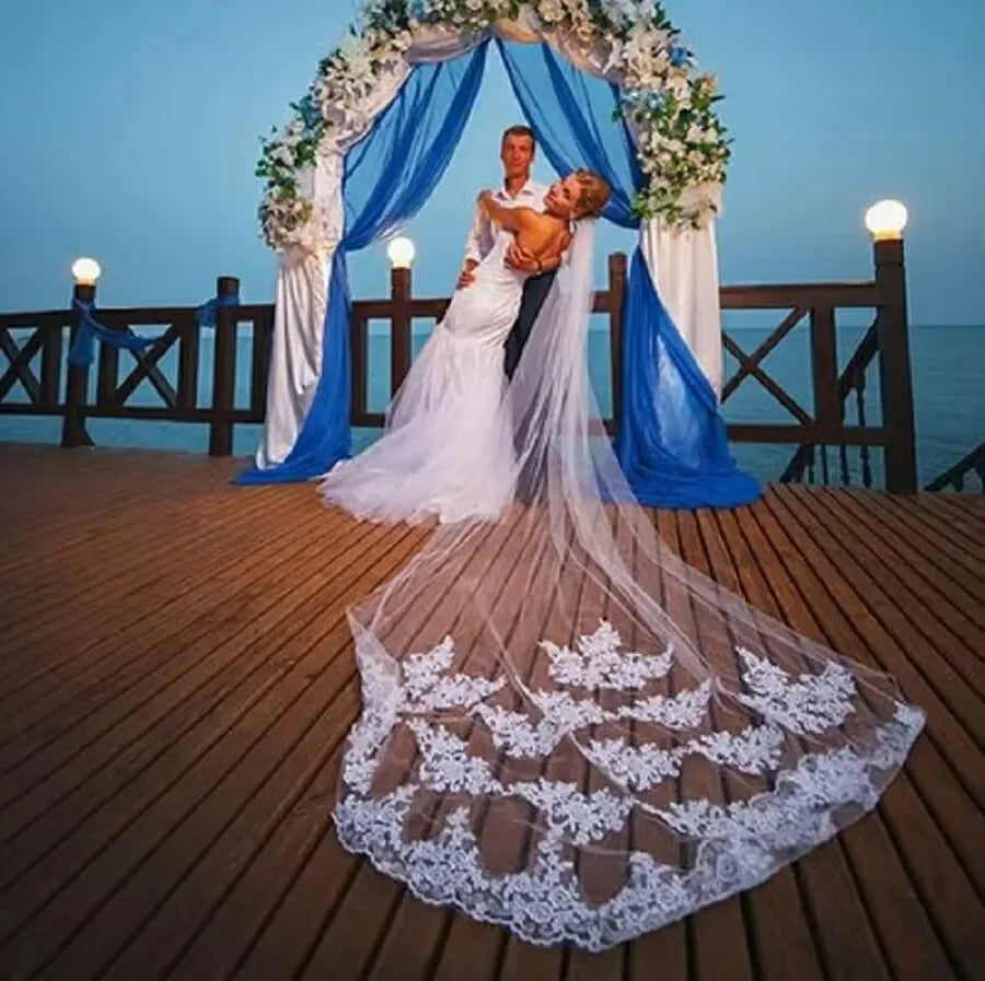 Voile de Mariée Long Cathédrale Dentelle Voile Mariage Blanc Ivoire Accessoires de Mariée Une Couche 3 Mètres Veu De Noiva L
