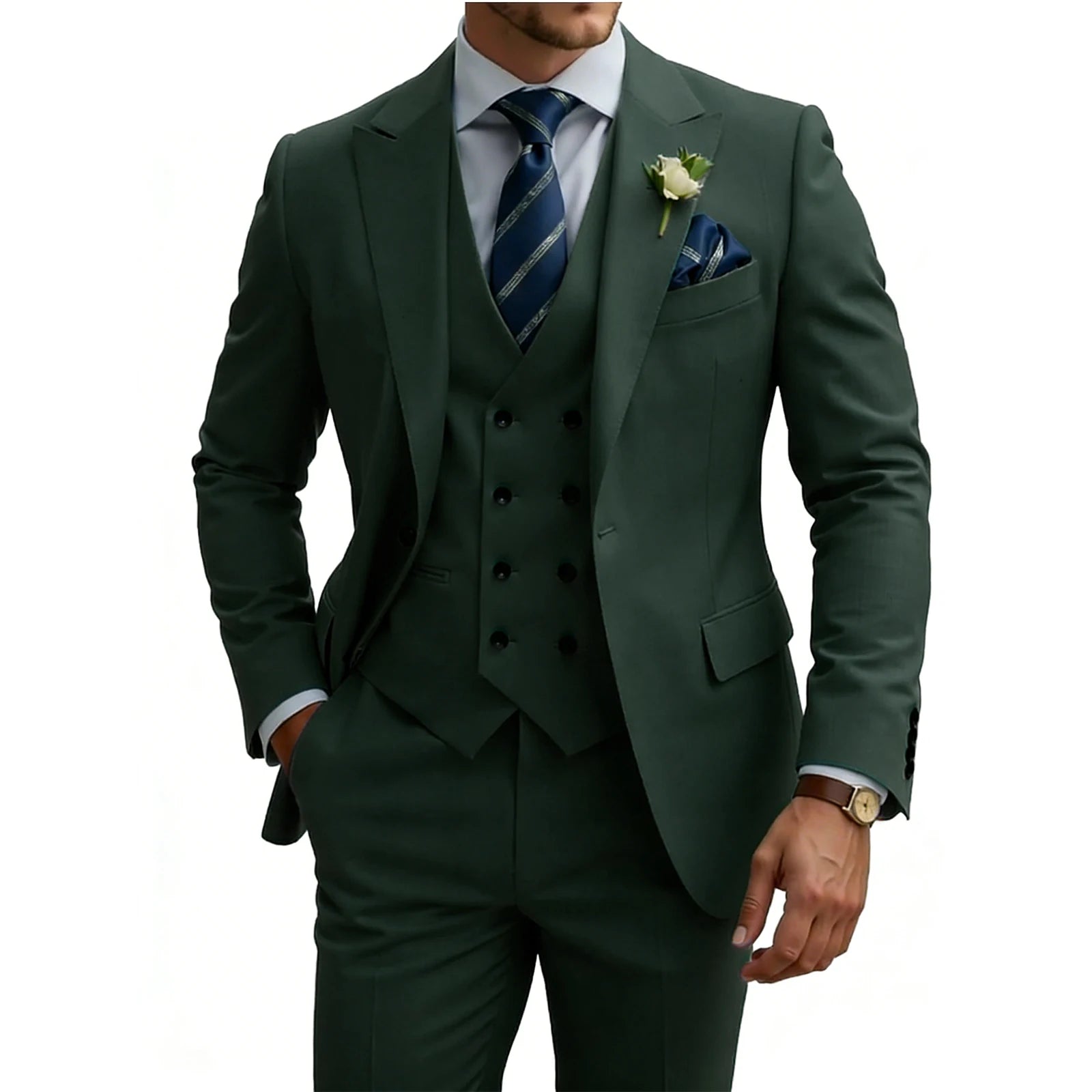 Costume 3 Pièces Slim Fit Homme Double Boutonnage Mariage Bal de Promo Costumes Formels Affaires Dîner Smoking