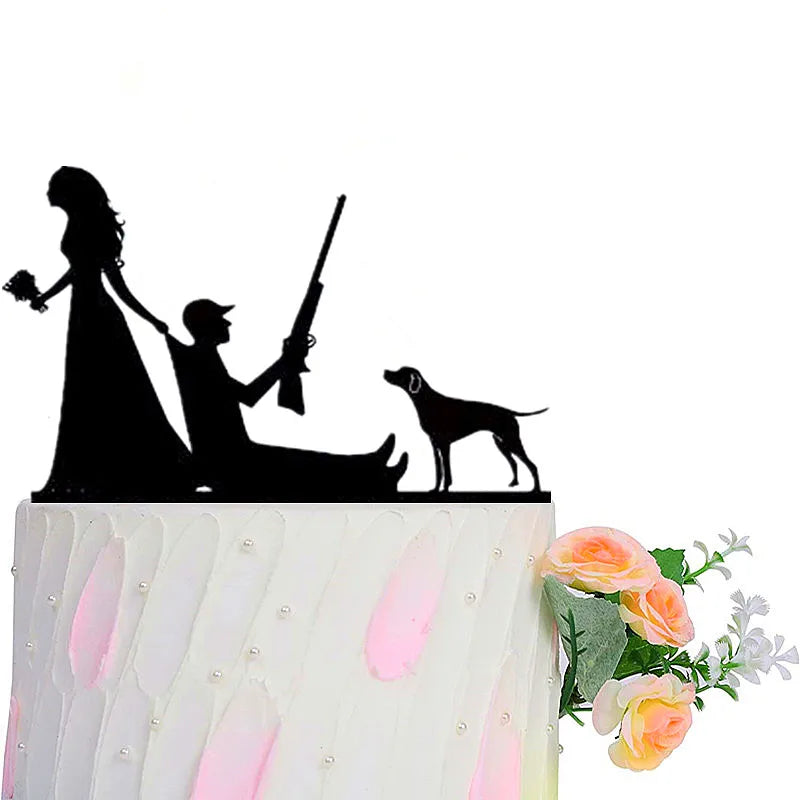 Funny Wedding Party Cake Topper Mariée Marié M. Mme Acrylique Noir Gâteaux de mariage Style Sport Mixte Couples Cake Décoration de mariage
