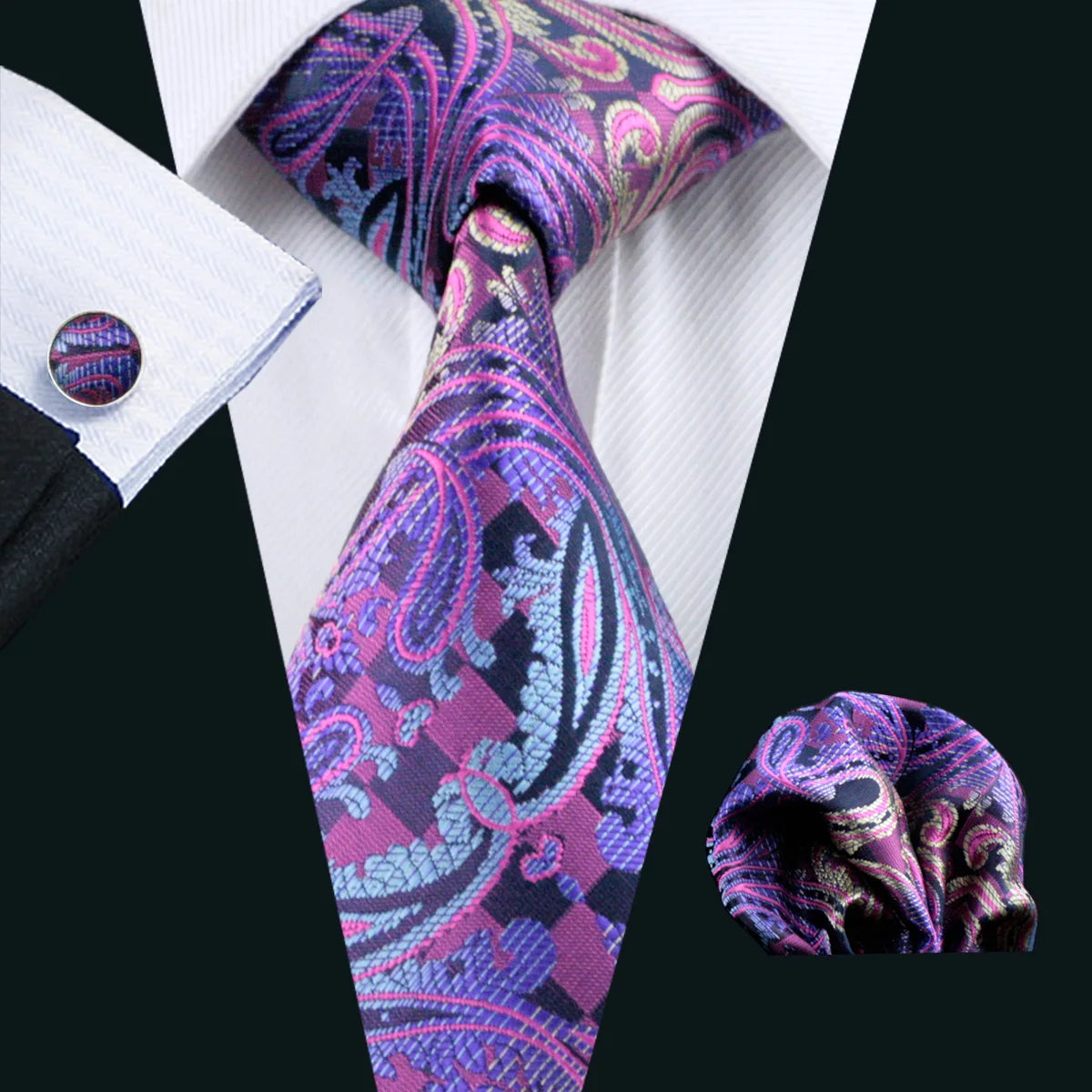 Cravate Homme en Soie Violette Unie avec Pochette Barry.Wang, Ensemble de Cravate et Mouchoir de Poche, Nœuds Papillons Floraux Paisley pour Homme, Cadeau pour Fête, Marié