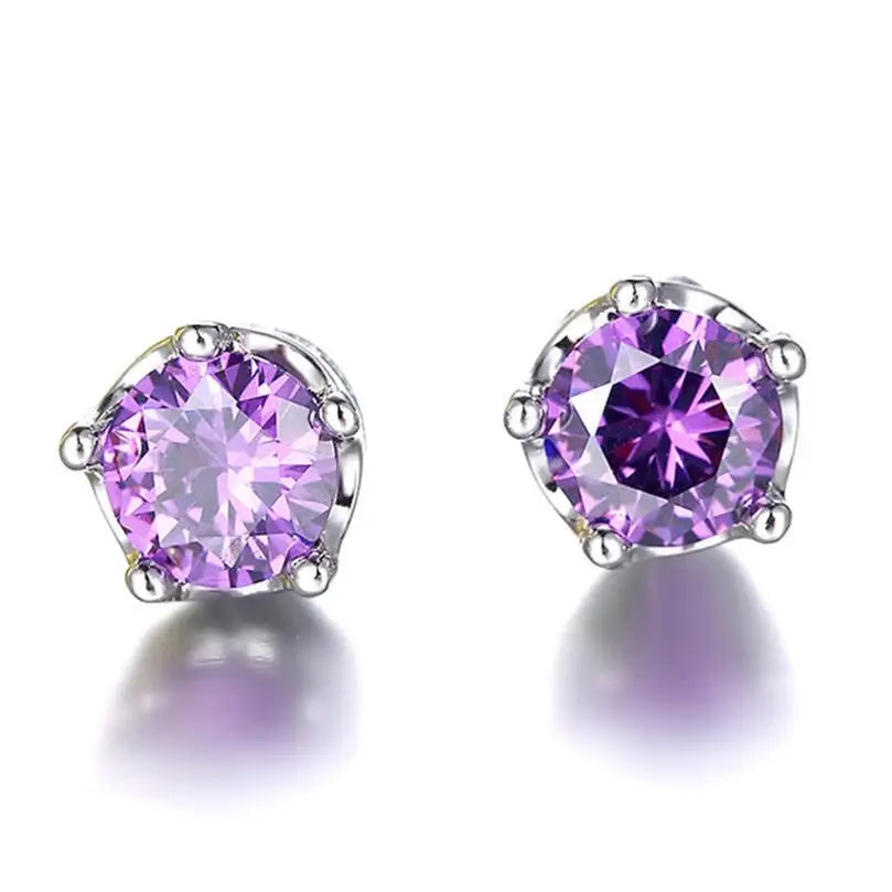 Natural Amethyst Crown Stud Earrings — 925 Sterling Silver