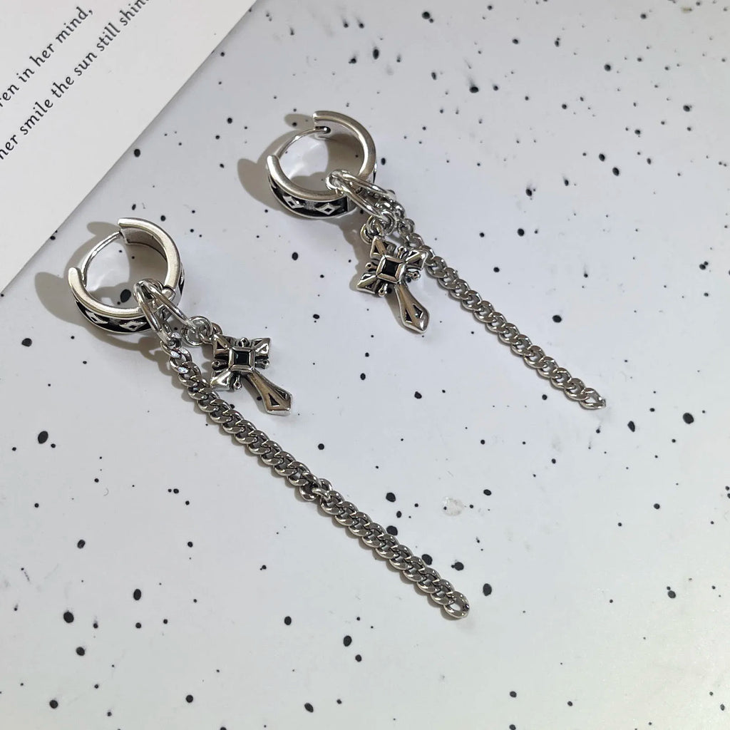 Boucles d'oreilles créoles longues vintage à chaîne — Argent sterling 925