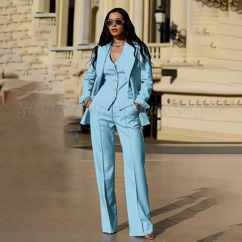 Ensembles tailleur 3 pièces pour femme : veste, pantalon et gilet - Tenues décontractées élégantes pour le bureau - Vêtements féminins de haute qualité - Ensembles blazer chics et formels