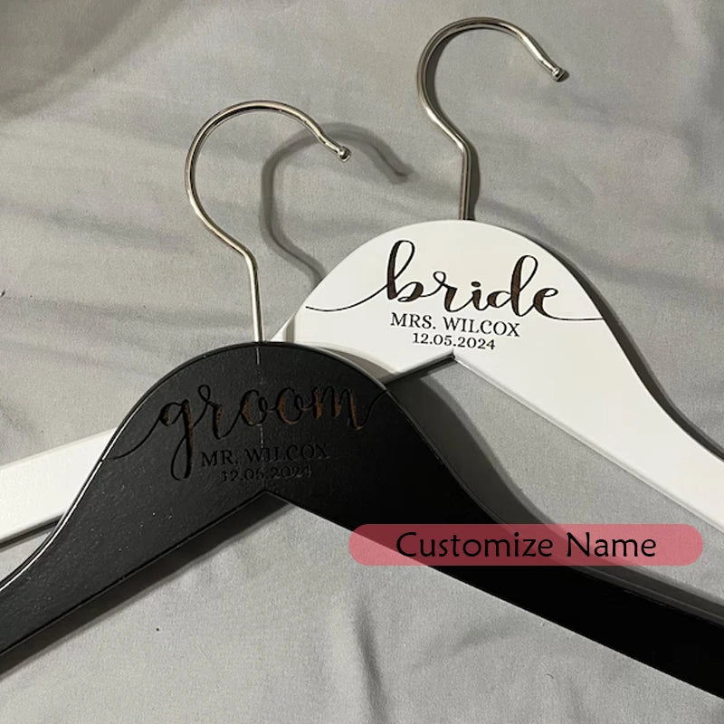 Personalized Engraved Wedding Hangers | Set of 2 Bride & Groom Wooden Hangers