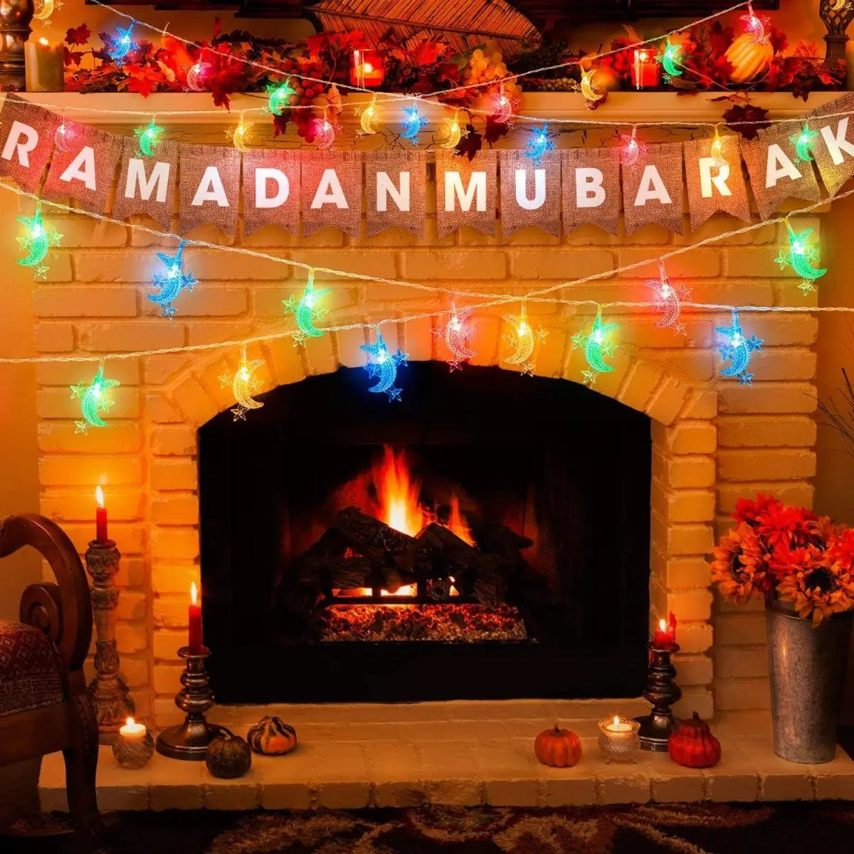 1pc LED Moon & 3 Star Dreamy and Romantic LED Fairy Ramadan String Lights Battery Operated For Bedroom Living Room Wedding Decor