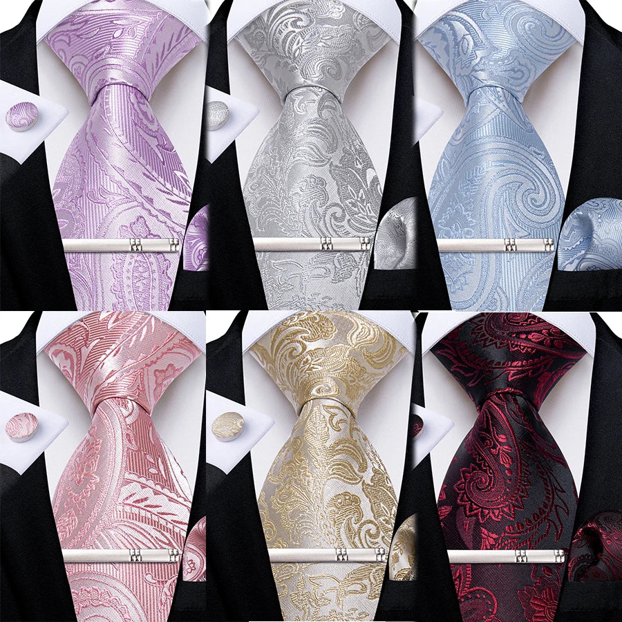 Men's Silk Paisley Tie Set – Pocket Square, Cufflinks & Tie Clip | Groom & Groomsmen