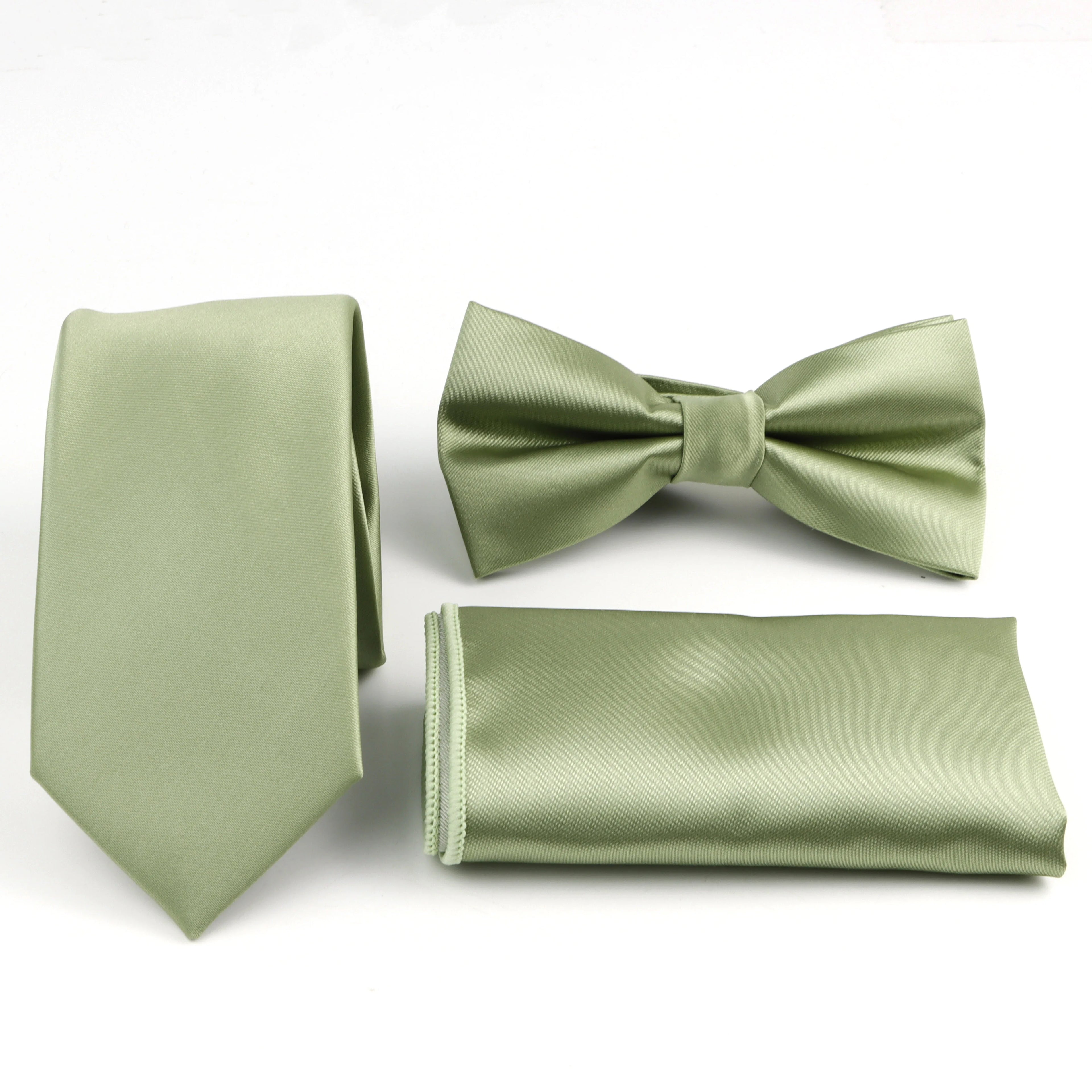 Men's Solid Color Tie Set | Necktie, Bow Tie, Pocket Square & Cufflinks for Weddings