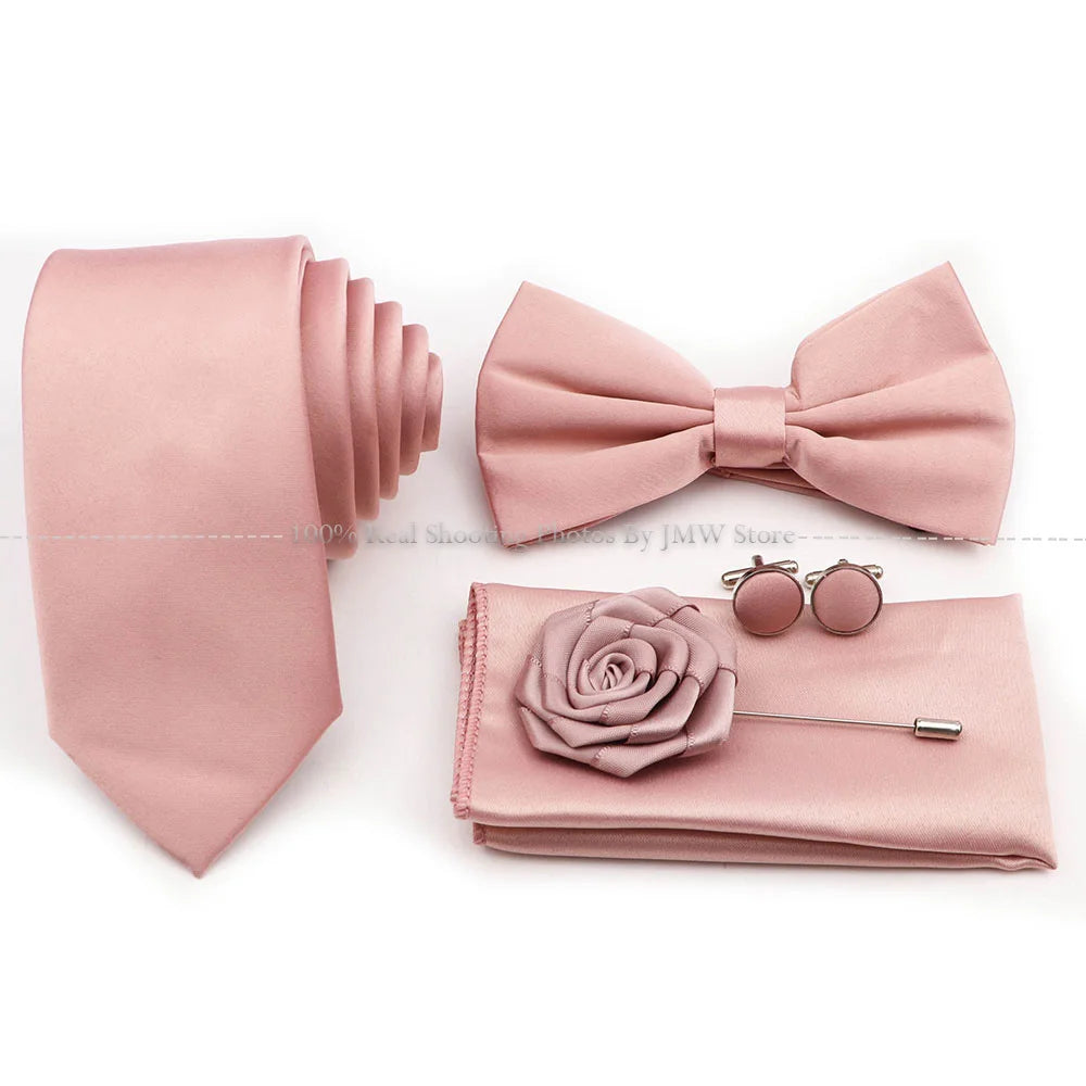 Ensemble cravate et nœud papillon violet bleu sauge vert en polyester, boutons de manchette et broche pour costume de marié, cravate de mariage, accessoire de chemise