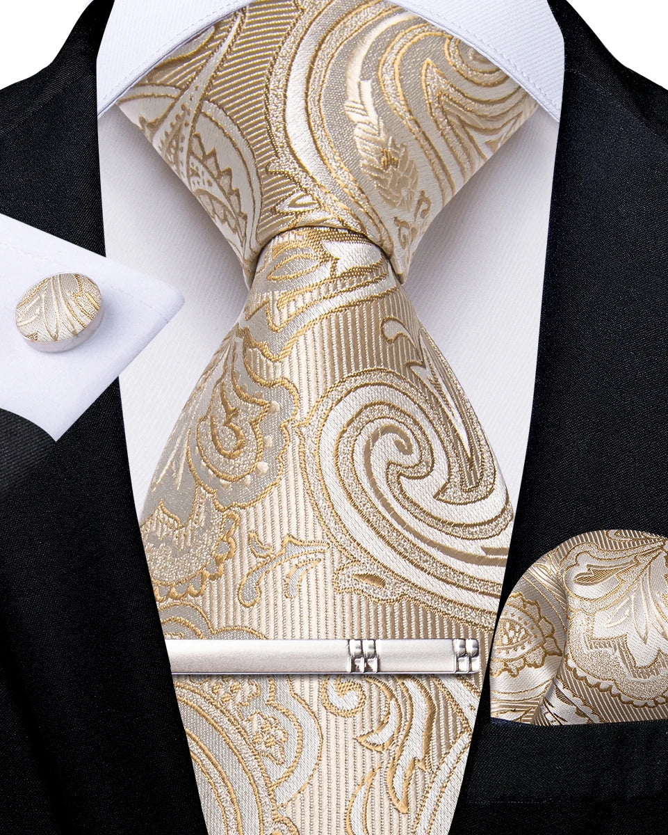 Men's Silk Paisley Tie Set – Pocket Square, Cufflinks & Tie Clip | Groom & Groomsmen