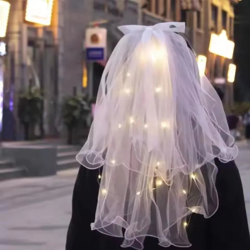 LED Bride Wedding Veil Light Up Bridal Veils with Hair Clip Tulle Party Festival Halloween Costume
