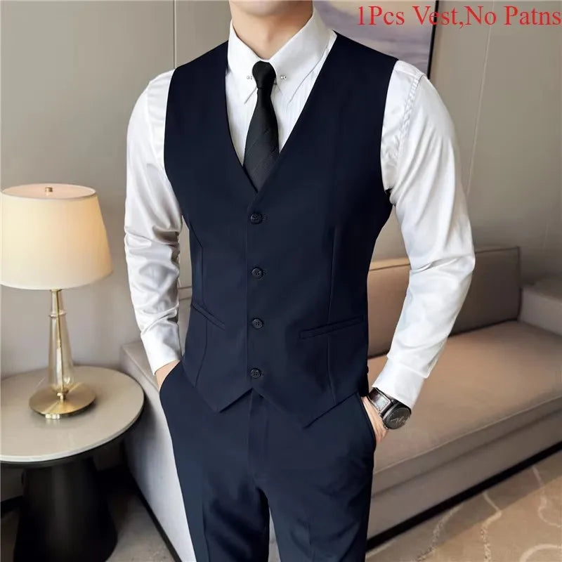 Men's Elastic Suit Vest | Solid Color Waistcoat | Groom & Wedding Party