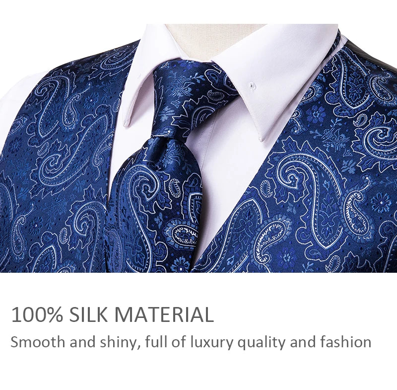 Gilets de costume en soie Hi-Tie pour homme, 4 pièces, tissés, vert sauge uni, gilet, cravate, pochette, boutons de manchette, pour affaires, mariage, robe, veste de taille