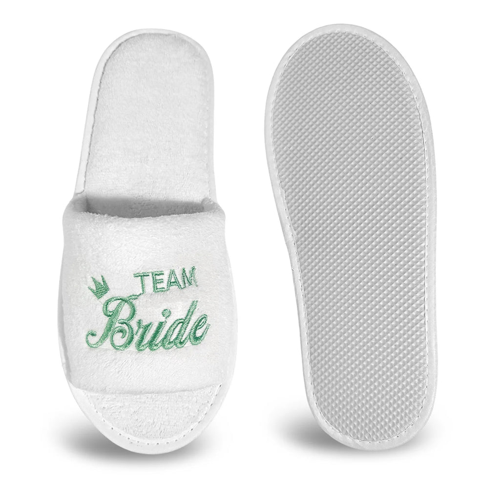 Chaussons de mariée et de demoiselle d'honneur, Chaussons de mariage à enfiler pour invités, à bout ouvert avec broderies dorées, vert menthe et roses