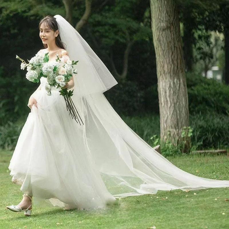 Wedding Veil Cut Edge Bridal Veils Women's Extra Long Wedding Headpiece 0.8* 1.5+ 3 * 1.5 Meters