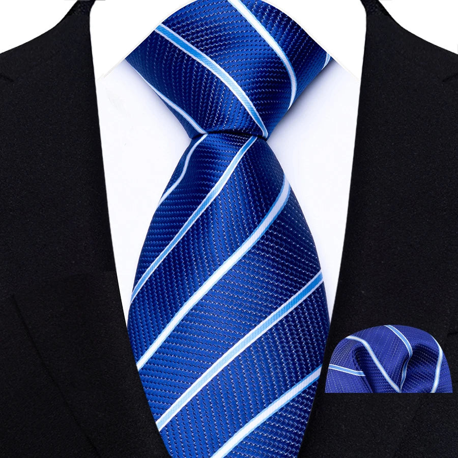 Cravate Homme Bleu Roi de Luxe, Carreaux, Rayures, Paisley, Haute Qualité, Mouchoir de Poche, Ensemble Cravate pour Mariage, Cadeaux d'Affaires