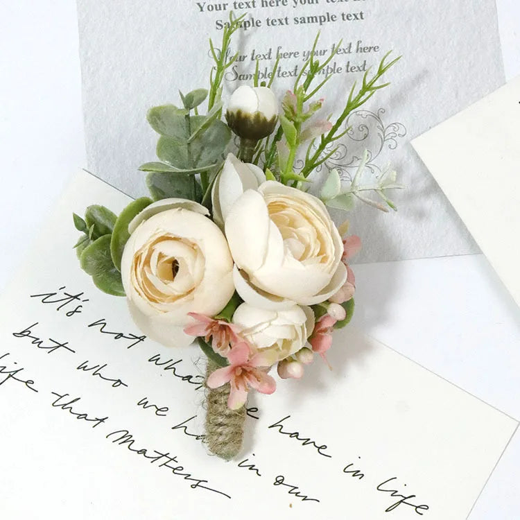 Wedding Boutonniere & Corsage | Silk Flower Pin for Groom, Groomsmen & Guests